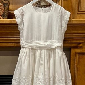Noralee white linen girls dress cotton/silk fabric with lace details size 10.